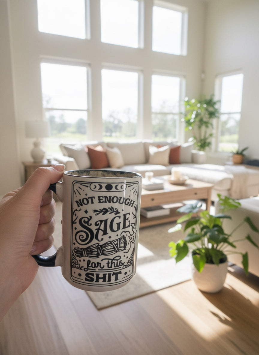 Not Enough Sage for This Shit Mug – Funny Tarot Coffee Cup, Witchy Gift, Spiritual Sarcastic Ceramic Mug for Tarot Lovers