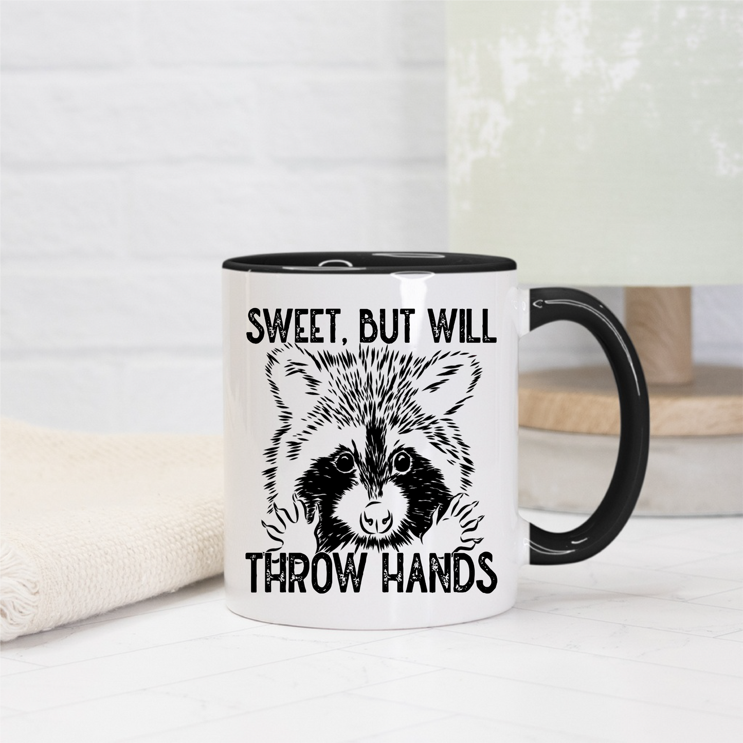 Sweet But I Will Throw Hands Raccoon Coffee Mug