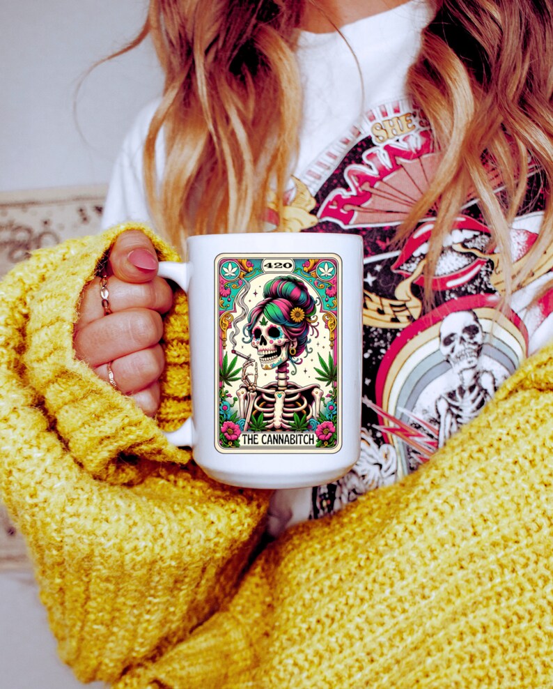 Then CanniBitch Skeleton Tarot Reading Cards Coffee Mug